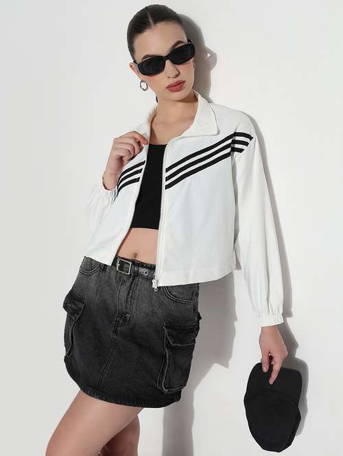 women striped long sleeve crop windcheater jacket - 21979837 -  Standard Image - 0