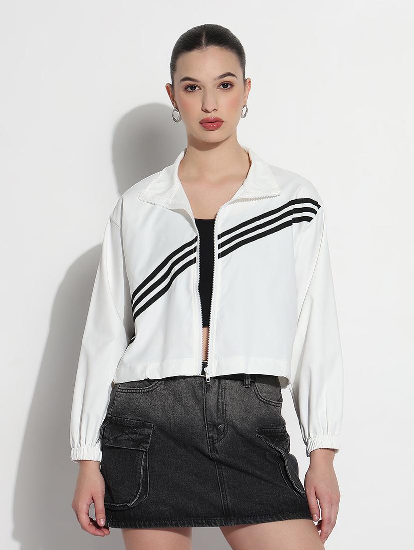 women striped long sleeve crop windcheater jacket - 21979837 -  Standard Image - 1