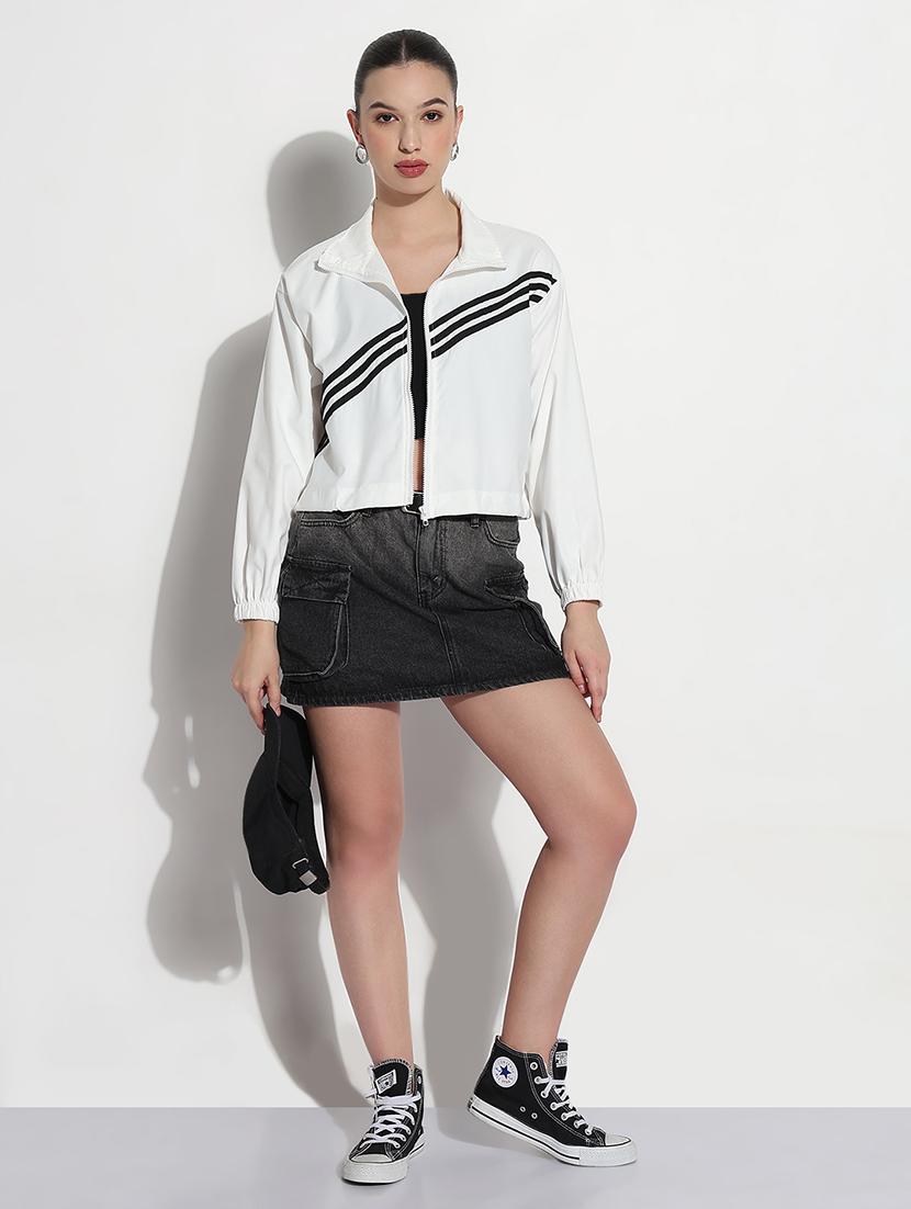 women striped long sleeve crop windcheater jacket - 21979837 - Standard Image - 4