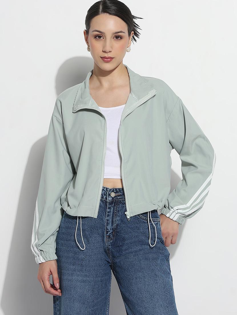 women tapered long sleeve crop windcheater jacket