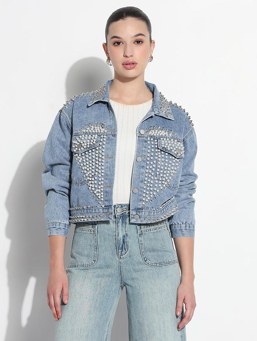 women embellished long sleeve crop denim jacket - 21979841 -  Standard Image - 1