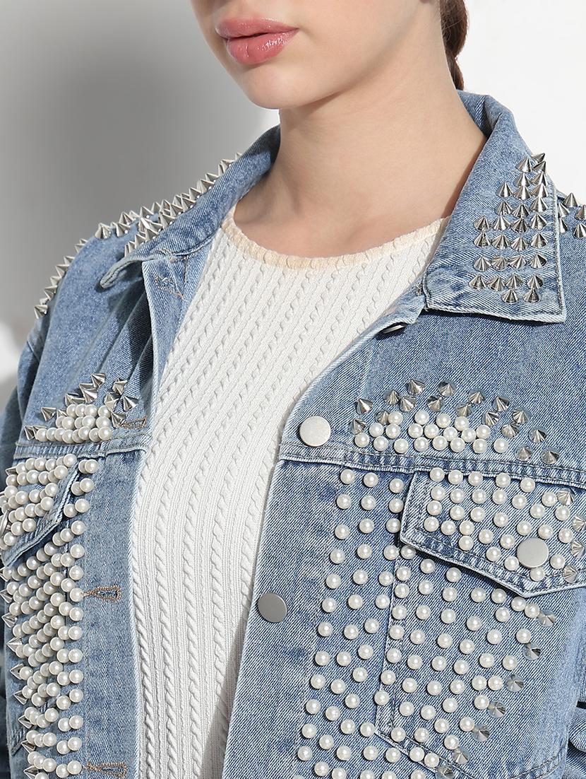 women embellished long sleeve crop denim jacket - 21979841 - Standard Image - 4