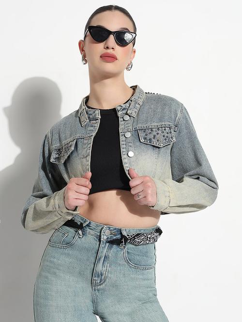 women ombre print long sleeve crop denim jacket - 21979842 -  Standard Image - 0