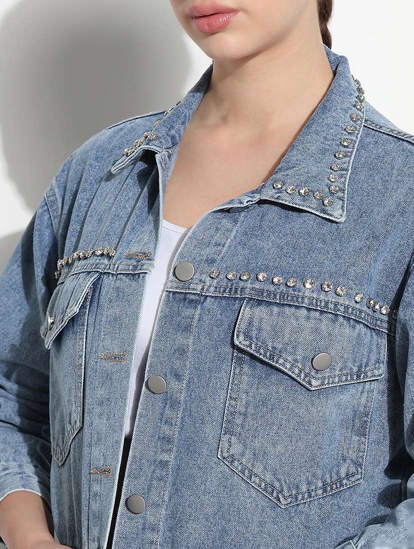women embellished long sleeve crop denim jacket - 21979843 - Standard Image - 4