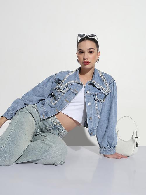 women embellished long sleeve crop denim jacket - 21979848 -  Standard Image - 0