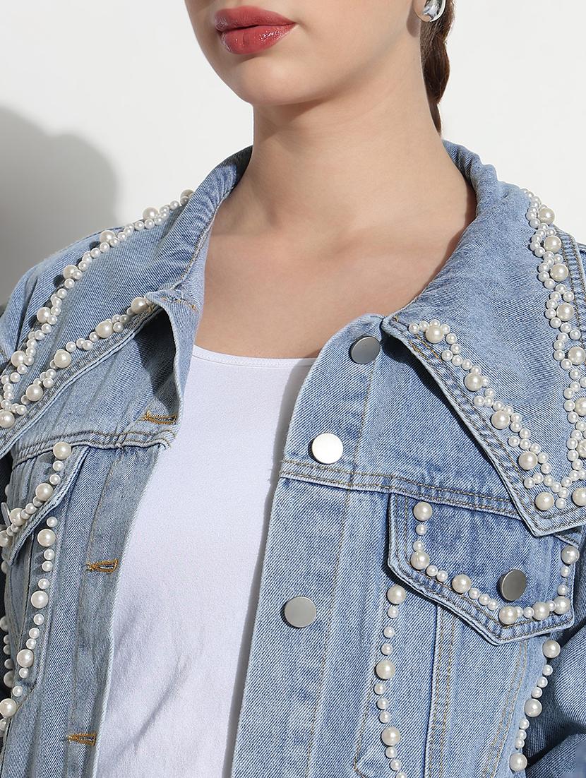 women embellished long sleeve crop denim jacket - 21979848 - Standard Image - 4