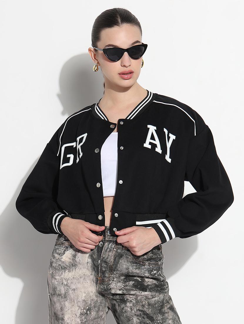 women long sleeve crop varsity jacket - 21979851 - Standard Image - 1