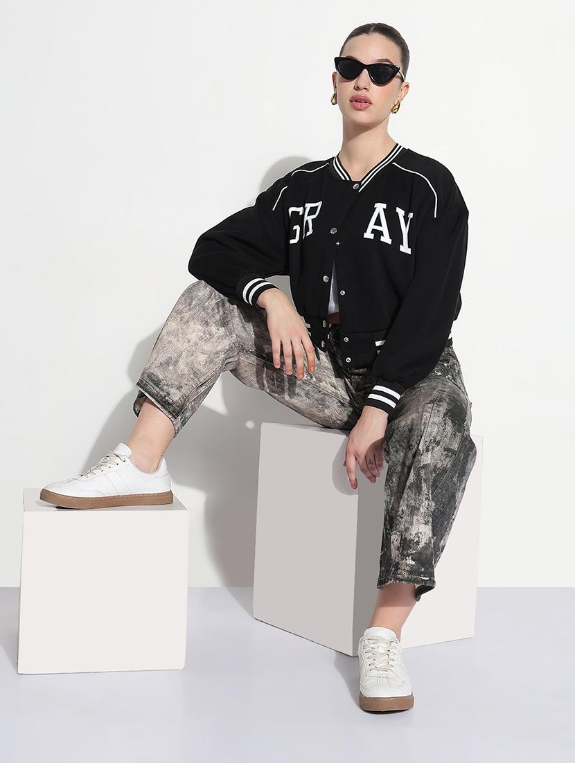 women long sleeve crop varsity jacket - 21979851 - Standard Image - 4