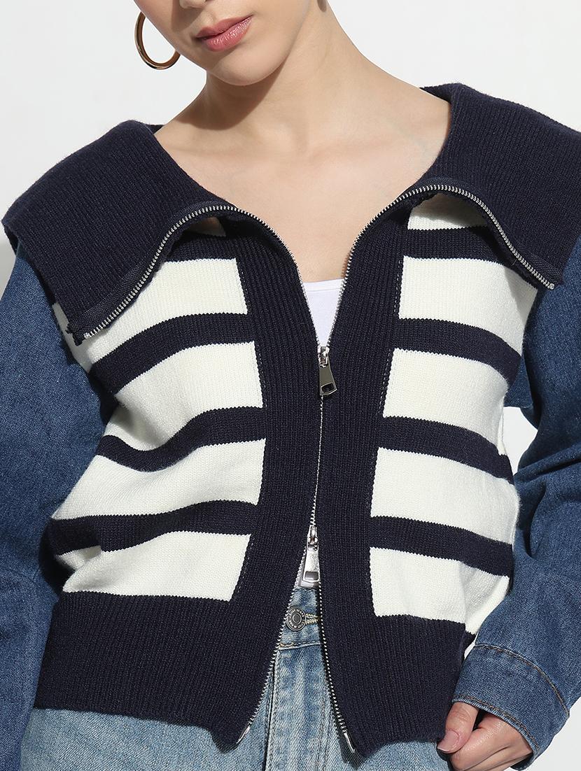 women striped long sleeve crop jacket - 21979857 - Standard Image - 4