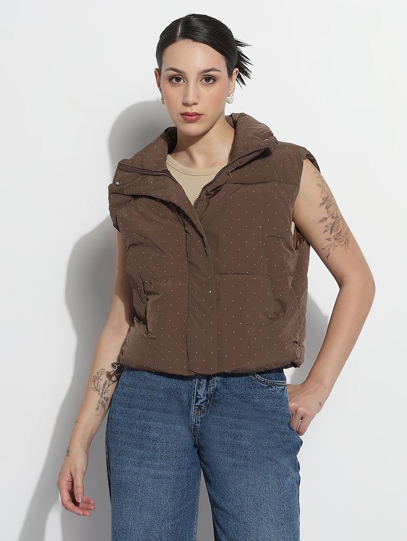 women embellished sleeveless crop puffer jacket - 21979858 - Standard Image - 1
