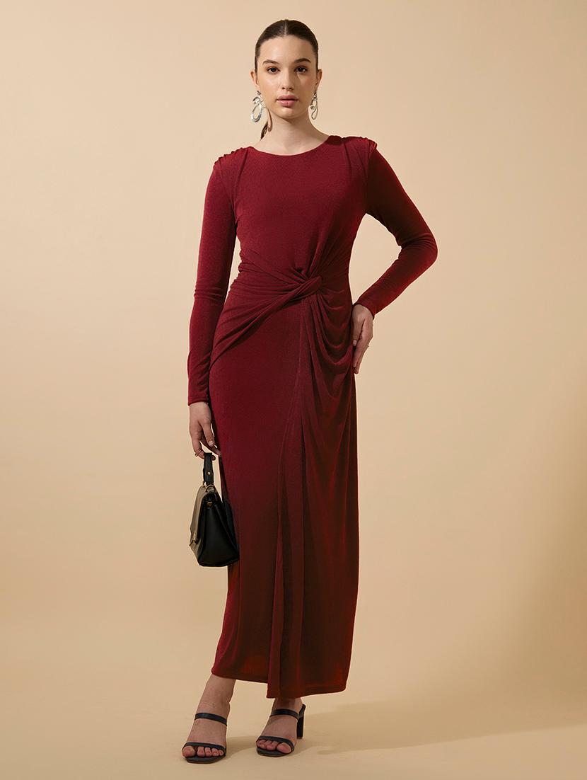 women solid draped knot sheath maxi dress - 21979859 - Standard Image - 1