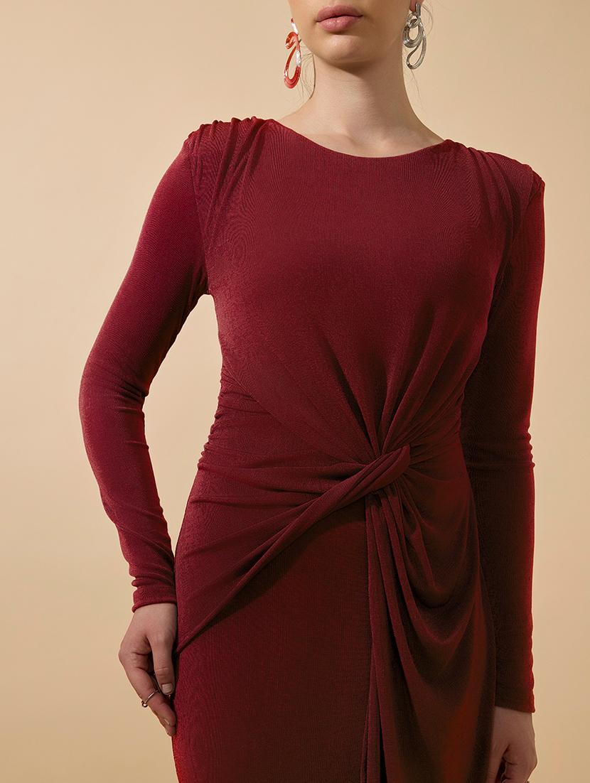 women solid draped knot sheath maxi dress - 21979859 - Standard Image - 4