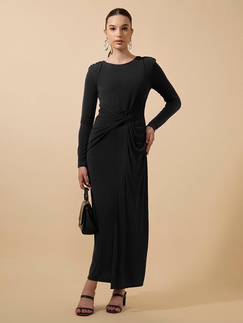 women solid draped knot sheath maxi dress - 21979860 -  Standard Image - 0