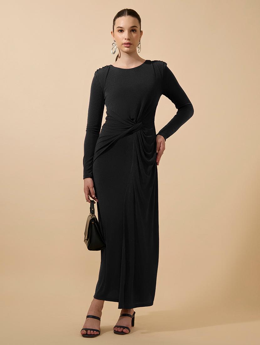 women solid draped knot sheath maxi dress - 21979860 -  Zoom Image - 0