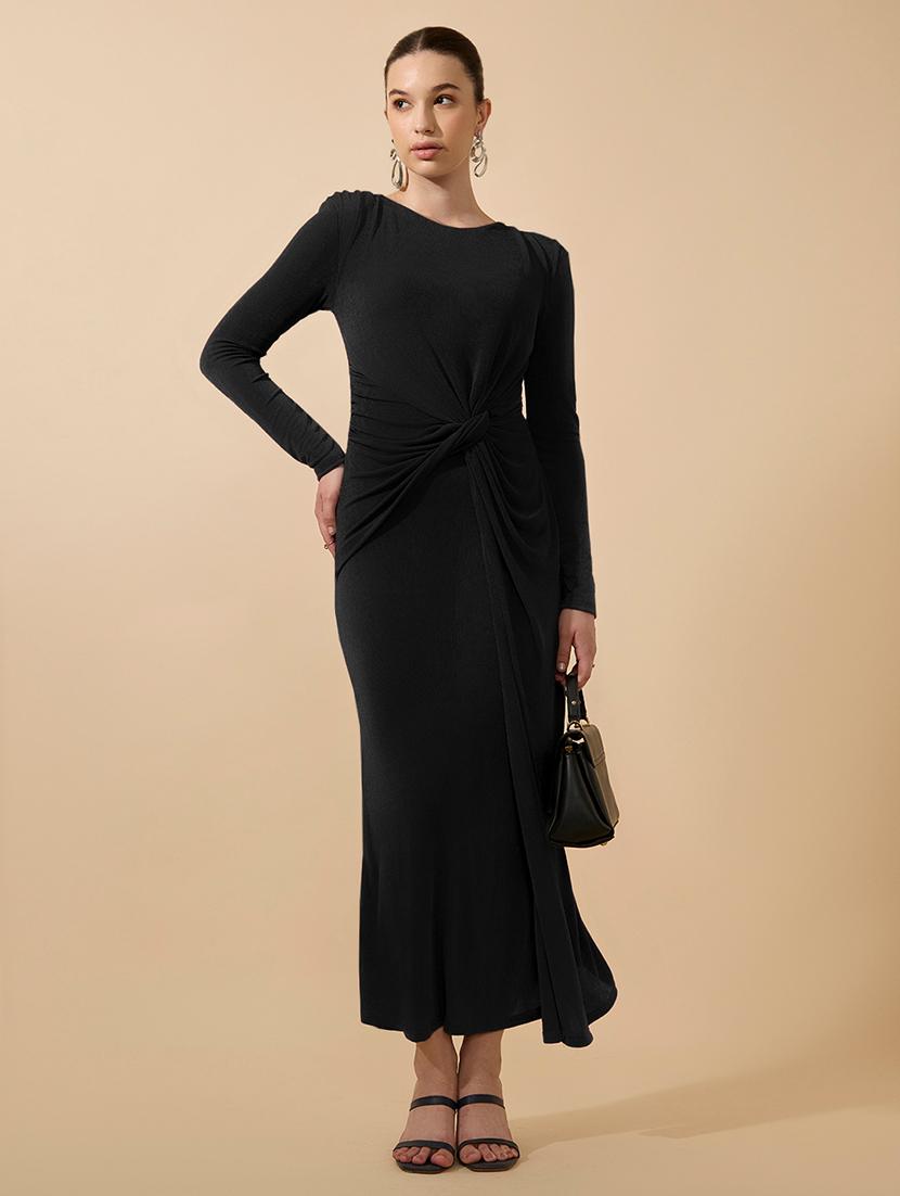 women solid draped knot sheath maxi dress - 21979860 -  Standard Image - 1