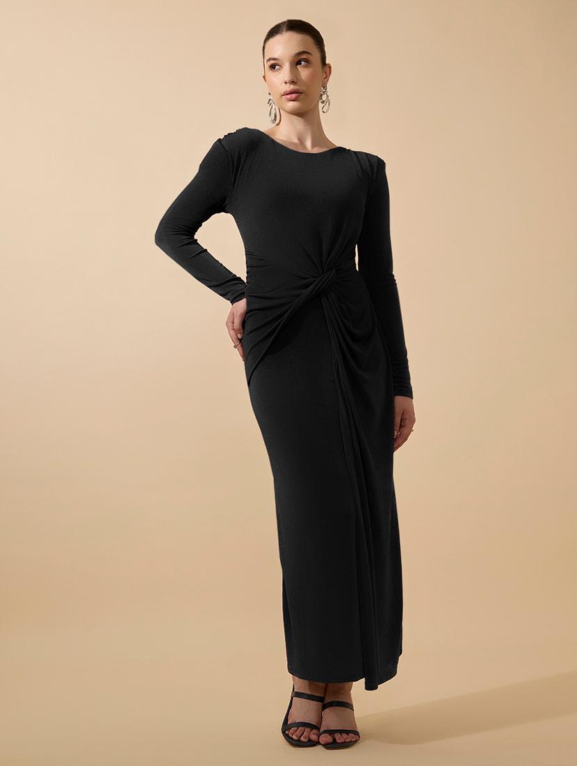 women solid draped knot sheath maxi dress - 21979860 - Standard Image - 4