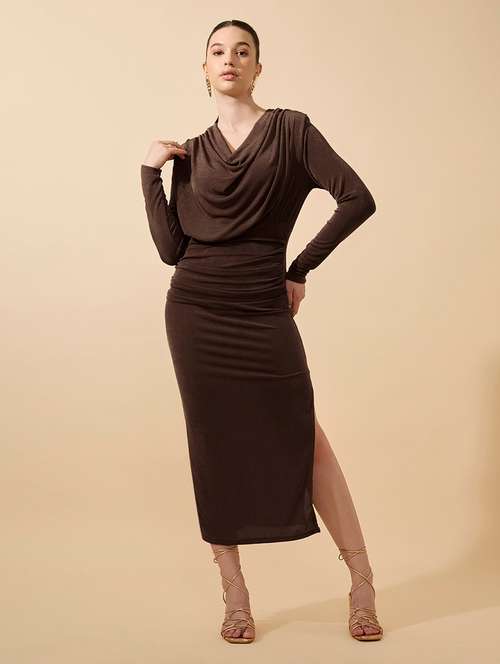 women solid cowl neck long sleeve bodycon dress - 21979861 - Standard Image - 0
