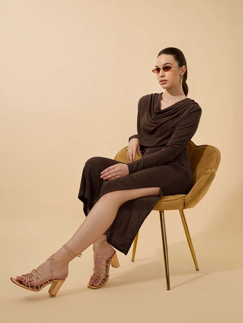 women solid cowl neck long sleeve bodycon dress - 21979861 - Standard Image - 1