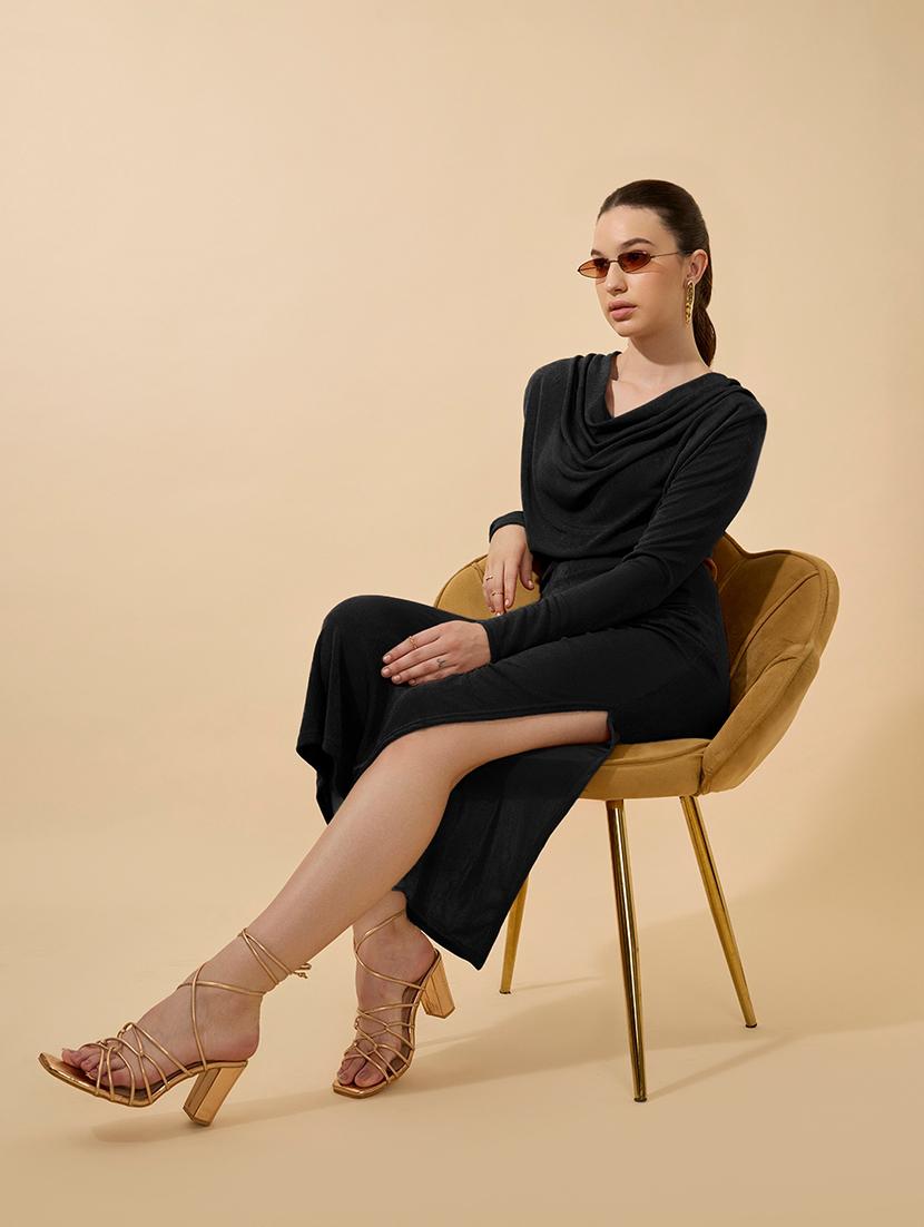 women solid long sleeve cowl neck bodycon dress - 21979862 - Zoom Image - 0