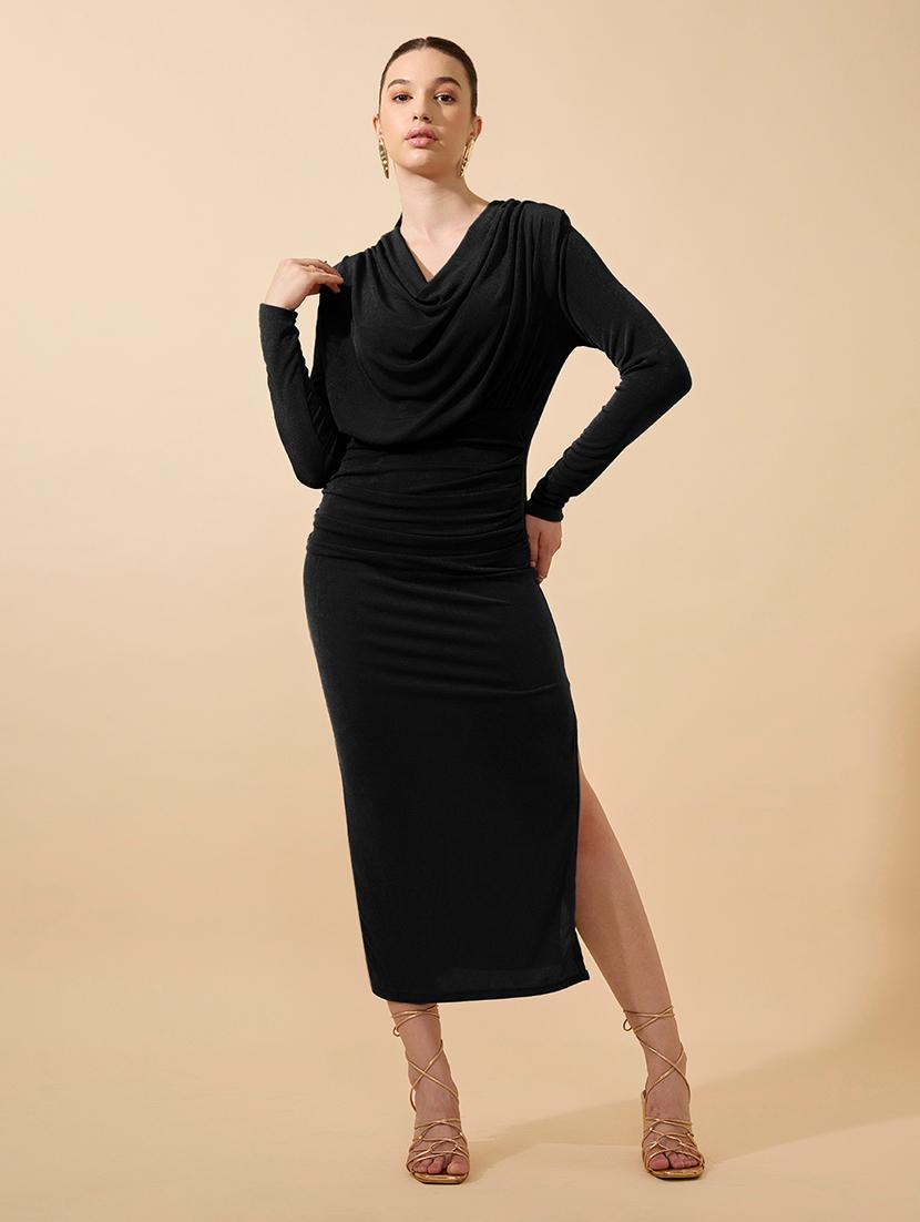women solid long sleeve cowl neck bodycon dress - 21979862 - Standard Image - 4