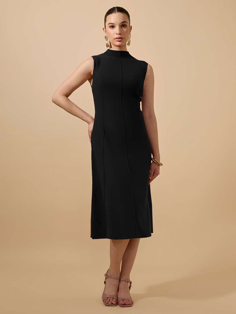 women black solid sleeveless a-line dress - 21979868 -  Standard Image - 1