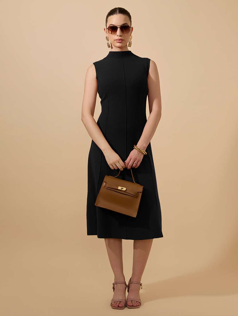 women black solid sleeveless a-line dress - 21979868 -  Standard Image - 4