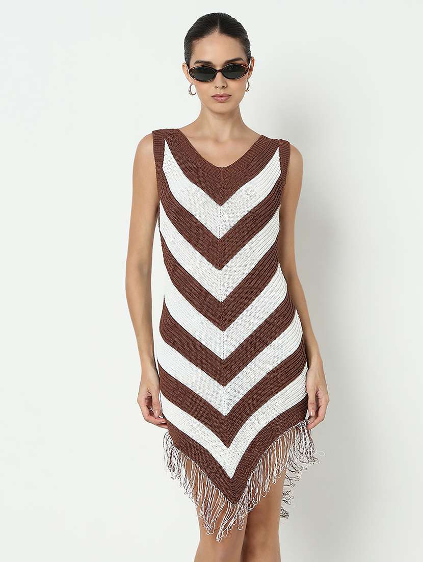 women striped sleeveless asymmetric dress