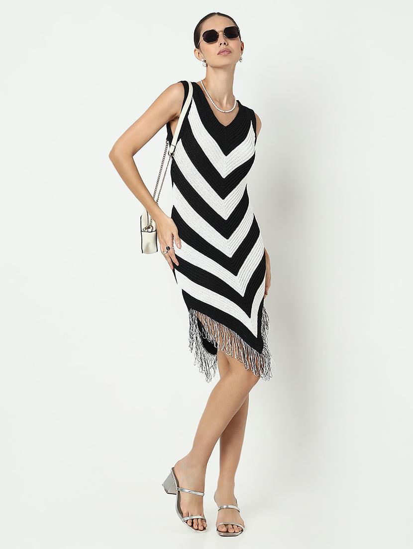 women striped sleeveless asymmetric dress - 21979872 -  Standard Image - 1