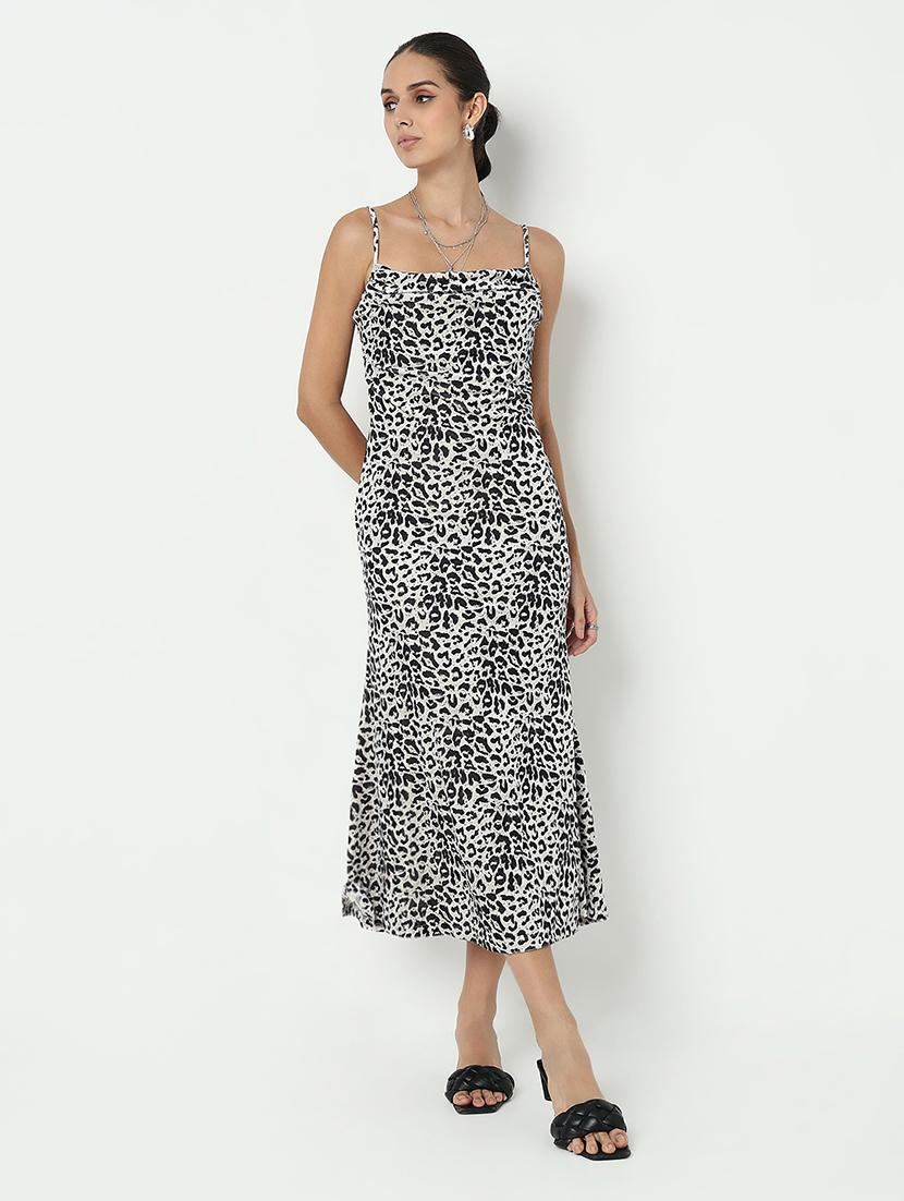women animal print shoulder strap a-line dress - 21979880 -  Zoom Image - 0