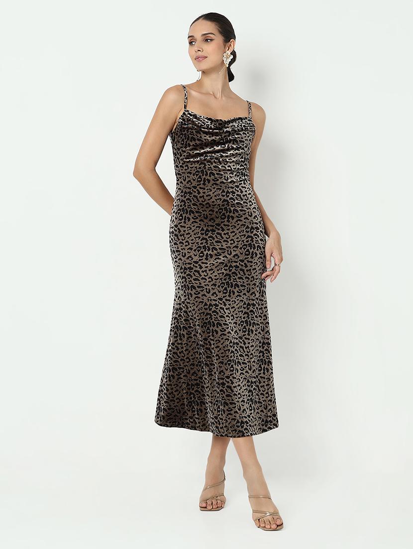 women animal print shoulder strap a-line dress - 21979881 - Zoom Image - 0