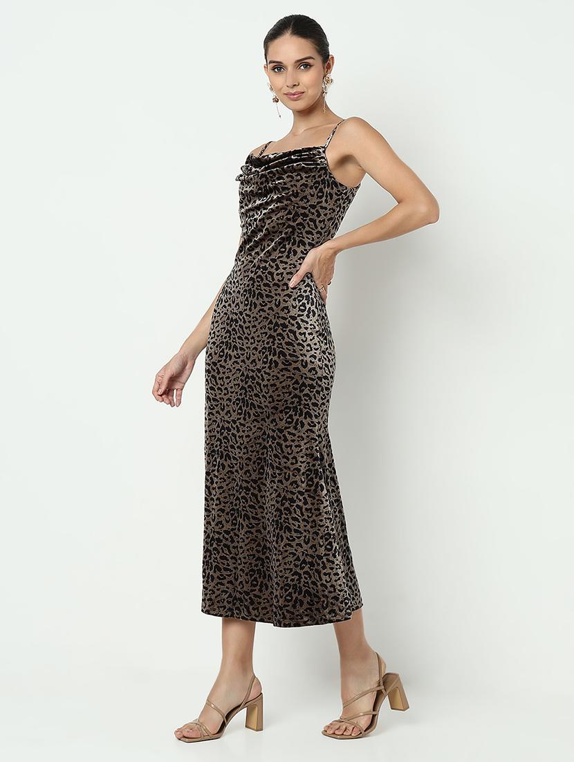 women animal print shoulder strap a-line dress - 21979881 -  Standard Image - 1