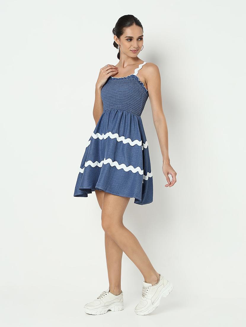 women solid shoulder strap fit & flare dress - 21979887 -  Standard Image - 1