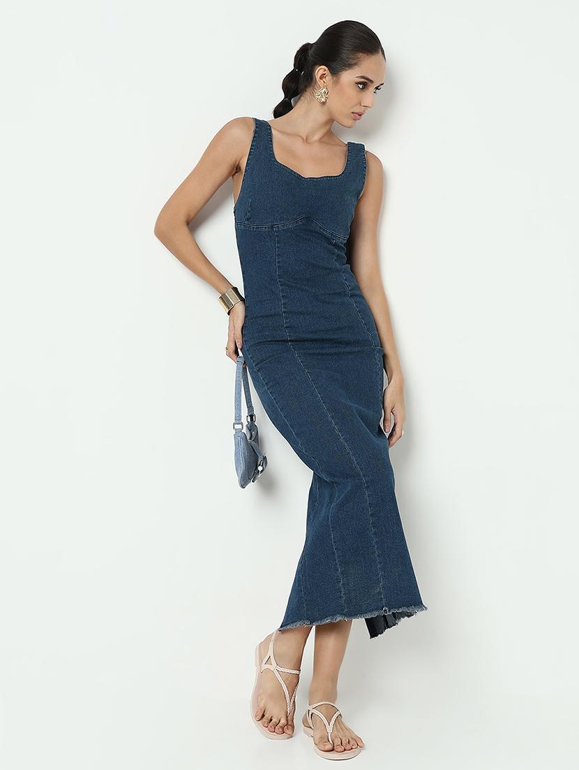 women solid sleeveless denim bodycon dress - 21979889 - Zoom Image - 0