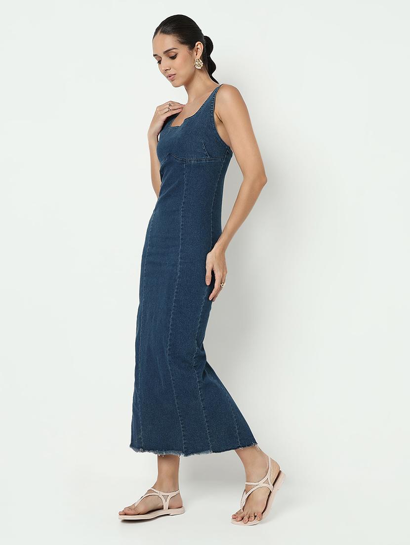 women solid sleeveless denim bodycon dress - 21979889 -  Standard Image - 1