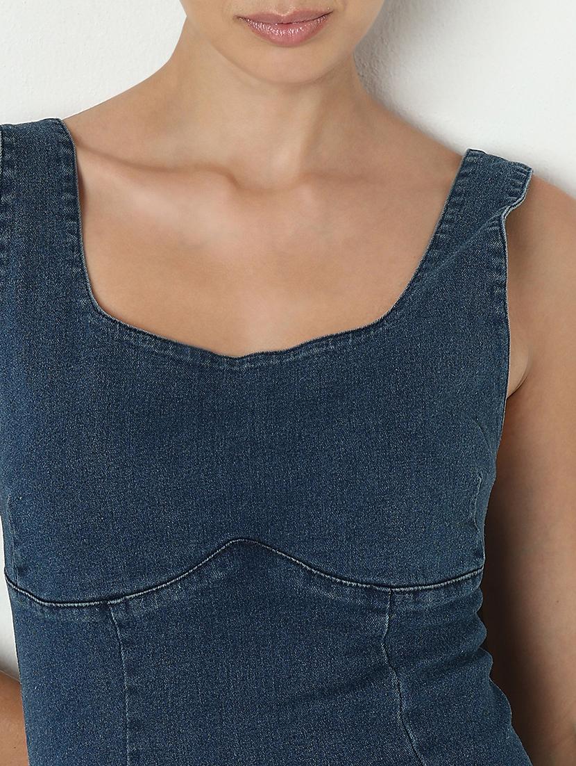 women solid sleeveless denim bodycon dress - 21979889 - Standard Image - 4