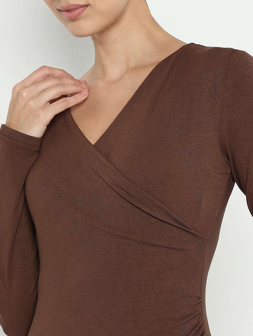 women brown solid long sleeve bodycon dress - 21979892 - Standard Image - 4
