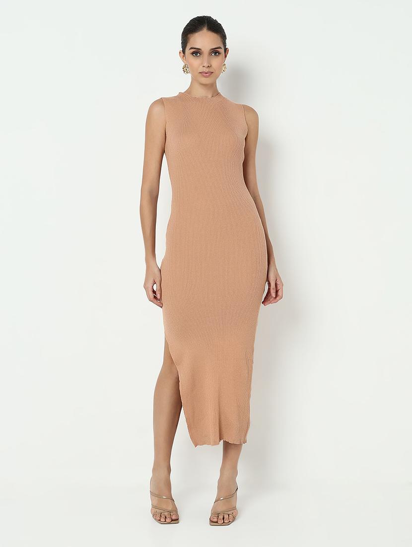 women peach solid sleeveless bodycon dress - 21979894 -  Standard Image - 1