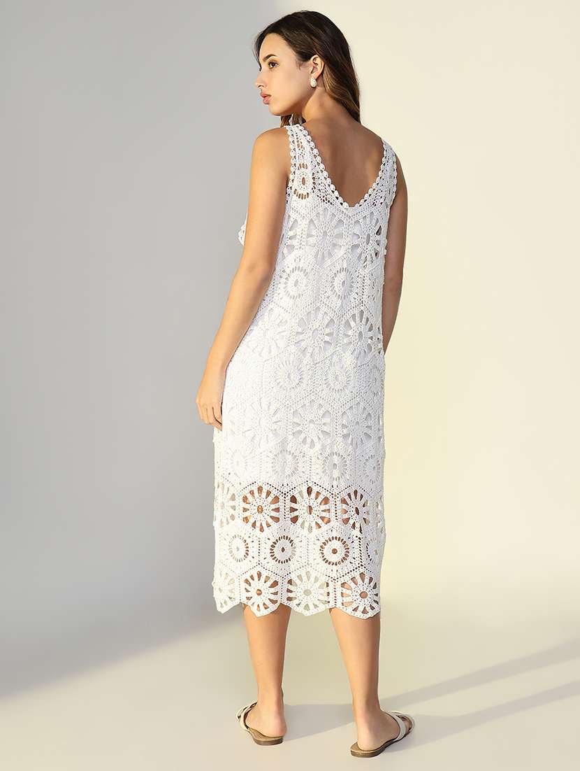 women self designed sleeveless crochet a-line dress - 21979900 - Standard Image - 4