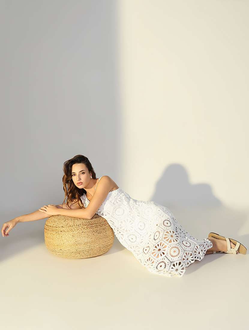 women self designed sleeveless crochet a-line dress - 21979900 - Standard Image - 6