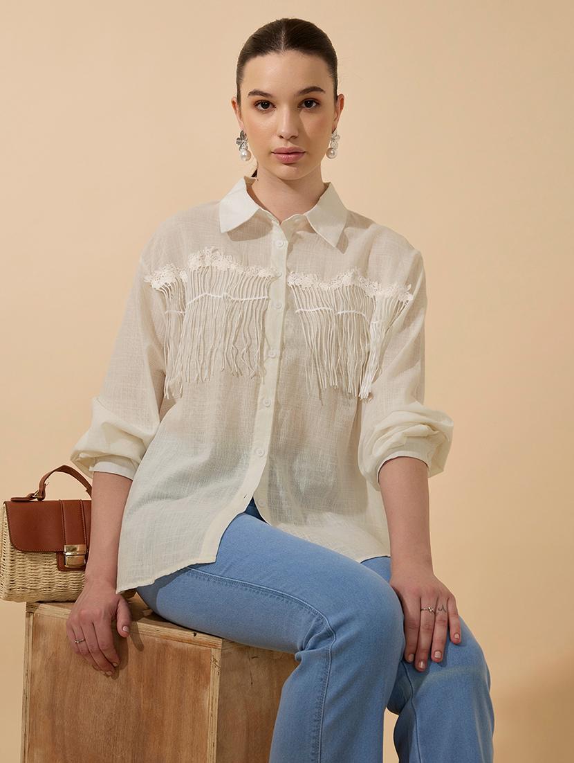 women beige solid collared relaxed fit shirt - 21979903 - Zoom Image - 0