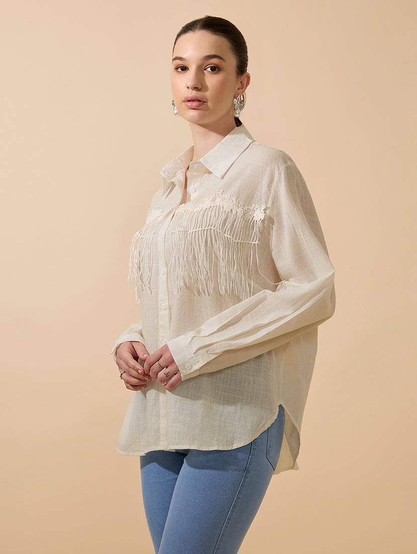 women beige solid collared relaxed fit shirt - 21979903 - Standard Image - 1