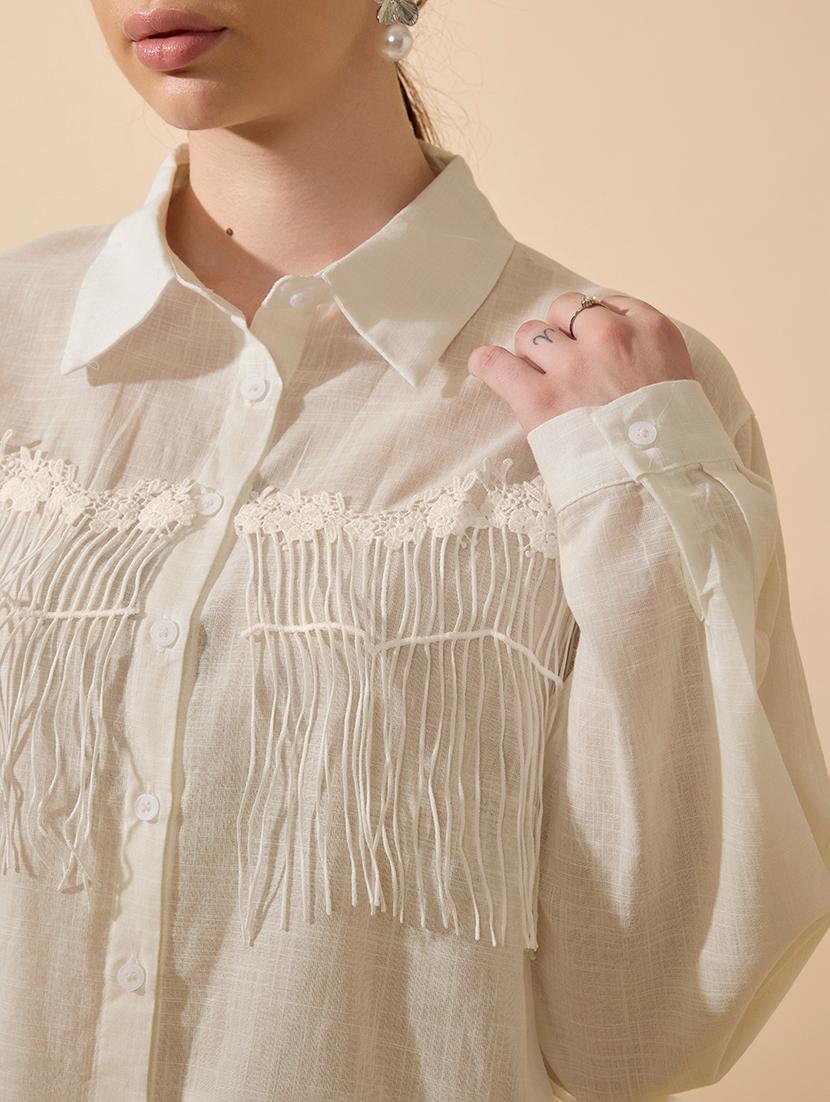 women beige solid collared relaxed fit shirt - 21979903 - Standard Image - 4