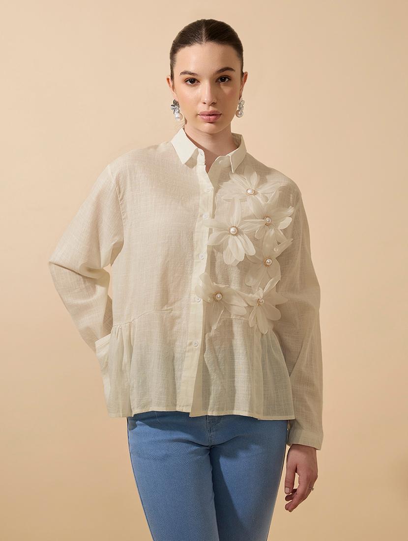 women self designed collared long sleeve shirt - 21979904 - Standard Image - 1