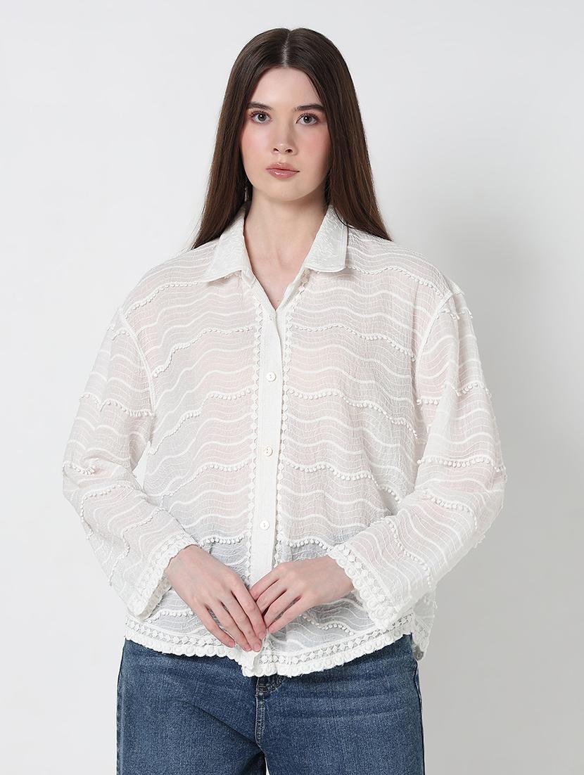 women self designed collared high low shirt - 21979905 - Standard Image - 1