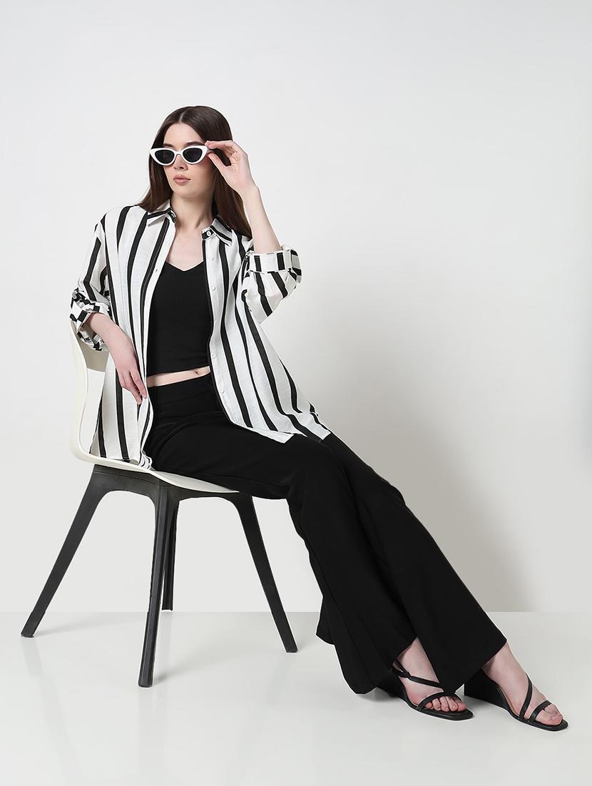 women striped long sleeve collared relaxed fit shirt - 21979906 - Standard Image - 6
