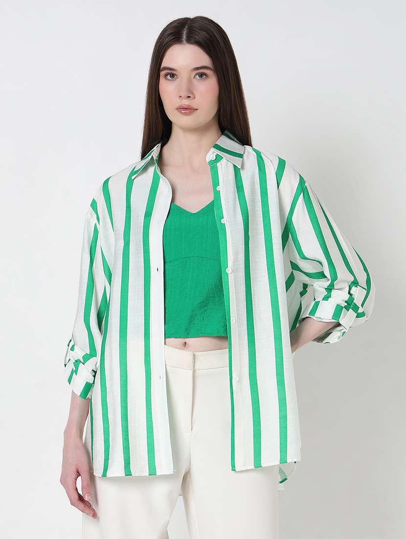 women striped long sleeve collared relaxed fit shirt - 21979907 -  Standard Image - 1