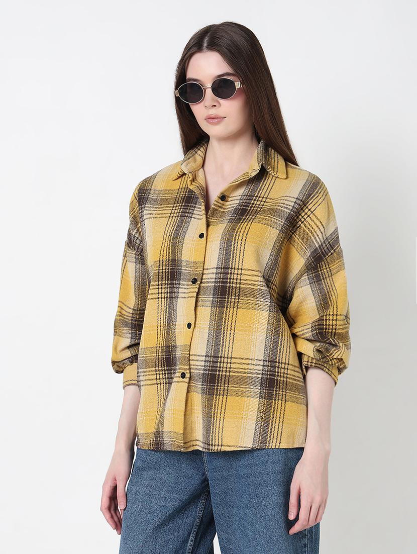 women checkered long sleeve collared shirt - 21979910 - Standard Image - 1
