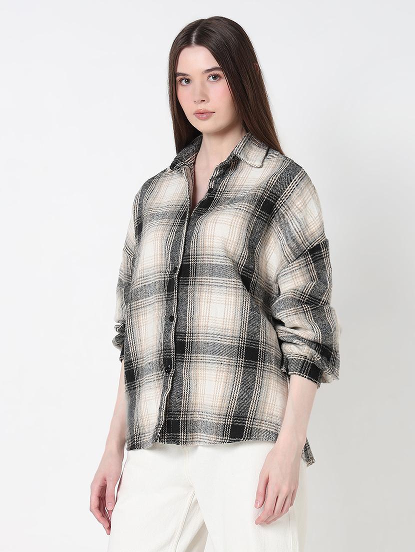women checkered long sleeve collared shirt - 21979911 - Standard Image - 1