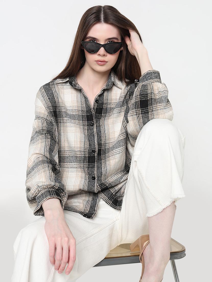 women checkered long sleeve collared shirt - 21979911 - Standard Image - 6