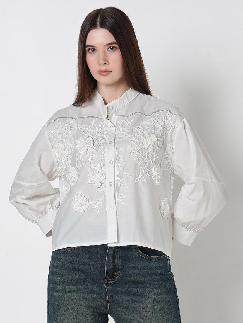 women embroidered puff sleeve relaxed fit shirt - 21979912 - Standard Image - 1